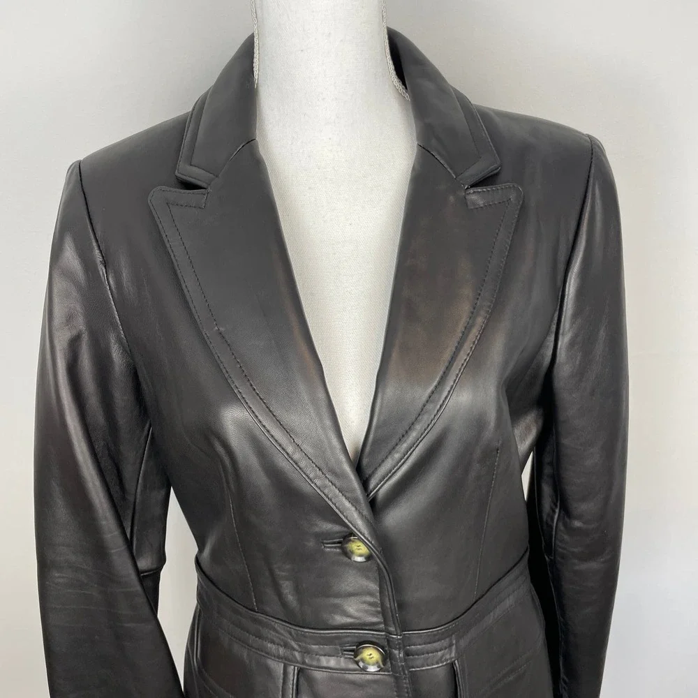 Neiman Marcus Lamb Leather Blazer Jacket In Black Size Large